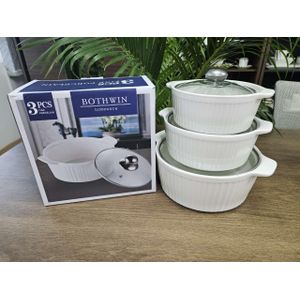 3-Piece Ceramic Casserole Serving Dish Set with Glass Lids