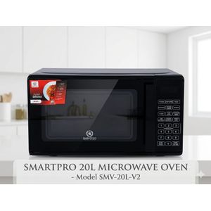 Smart Pro  20L Digital Microwave Oven - Sleek Black Countertop Solo Microwave with Professional Defrost Function & Precision Timer - Energy Efficient Kitchen Essential