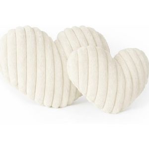 2pcs Heart pattern Corduroy Fibre filled Throw Pillows-Cream