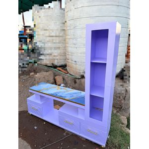 Executive TV Stand with Marble Coating – Modern Entertainment Unit with Storage Shelves & Cabinet for Living Room