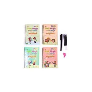 4pcs Sank Magic Practice Books set Of 4 books - Maths, Alphabet, Numbers and Drawing Also Comes With 1 Pen, 4 Pen Refills And Pen Holder - Pink&Blue