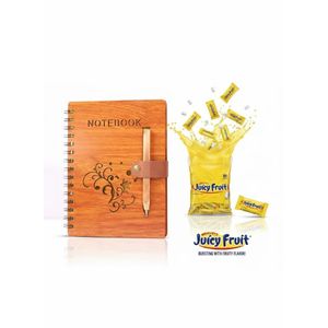 Wooden Cover A5 Notebook + Juicy Fruit Chewing Gum Pack – Smart & Sweet Combo