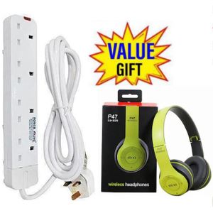 Power King HOME BEST 4 WAY POWER EXTENSION WITH LONG CABLE+FREE BLUETOOTH HEADPHONES