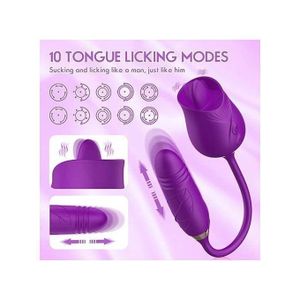 Rose LICKER Toy DUAL Vibrator Clitoris Stimulator Tongue Licking Thrusting G Spot Dildo Nipple