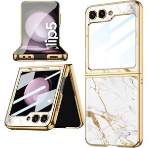 Luxury White Gold Marble Cover for Samsung Galaxy Z Flip 5 – Stylish Shockproof Case with Built-in Screen Protector & Camera Lens Cover