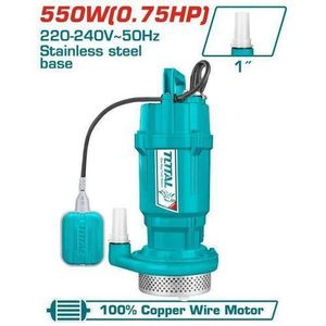 TOTAL 550W(0.75HP) Heavy duty electric stainless steel Submersible water pump with float switch Max head 25M, Max.flow:117L/min,9m length cable for clean water