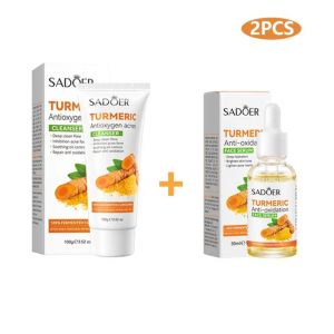 SADOER  2 In 1 Skin Care Set Turmeric Set Anti Acne Face Cleanser +  Turmeric Face Serum Remove Dark Spots Essence Anti-wrinkle Prevent Acnes Antioxygen Repair Set