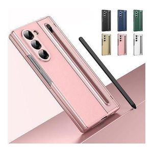Samsung Luxury Foldino Leather Case for Galaxy Z Fold 6 with S Pen Slot, Hinge, Camera and Front Screen Safety - Pink Business Class Premium PU Cover
