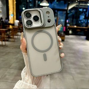 Grey  Magsafe Compatible Stand Bracket Translucent Case Cover with Camera Metal Ring Lens Protectors for iPhone 17 Pro 