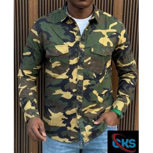 Men's Woodland Camouflage Long Sleeve Button-Up Shirt,