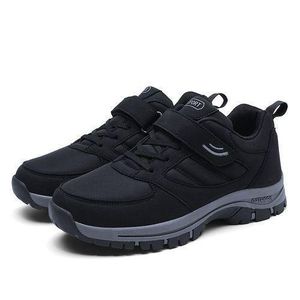 SHJO Sneakers Shoes Men Daily Commute Work Outdoor Synthetic Non-slip Breathable Wear-resistant Hook Loop Casual Footwear Black