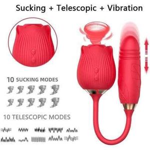 2 in 1 Rose USB Rechargeable G-Spot Vibrator ,Sucking And Thrusting Adult Dildo Sex Toy 2 in 1 rose toy with Licking tongu