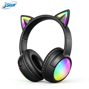 RGB Cat Ear Bluetooth Headphones 5.4 Wireless Over-Ear Headset with Mic LED Light, 20 Hours Playtime, TF Card/Wired Mode, Foldable Gaming Earphone for Kids/Girls