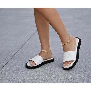 Stylish White Slip-On Comfort Slides Ladies Sandals. 