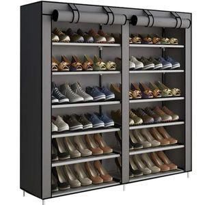 36 Pairs Double Column Free Standing Shoe Rack Organizer With Cover. Portable