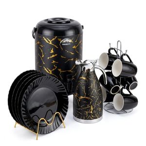 SUNDABESTS  Modern 13PCS Executive Breakfast Set – Durable Plates, Mugs, Flask & Large Tea Urn
