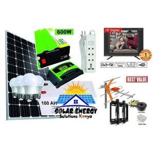 Solarmax Sky Solar 150 W Solar Panel Full Kit + 100AH Solar Battery Dry Cell + 600 W Inverter + 10AH Solar Charge Controller + Free Extension + 22 Inches Digital TV + Wall Mount + Aerial + 4 DC Bulbs