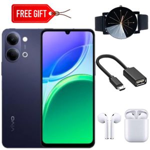 Vivo Y05 6.74" Display, 128GB ROM+ 4GB RAM (Upt o 8GB RAM) 6500mAh (Dual Sim) black - Free One Year Warranty + WEB Watch + Otg Cable & Earpods