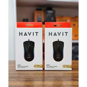 Havit Ochre Black Wired USB Gaming Mouse with RGB Has Colored Led Lights . 1.6 long USB cable