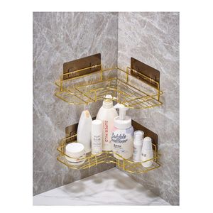 Triangular Golden metallic corner bathroom shelf