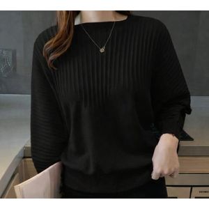 Soft Textured Black Knit Jumper: Sophisticated Minimalist Pullover for Her