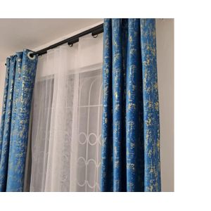 2pcs NEW Blue VELVET Modern Blackout Curtains (1.5m+1.5m) with 1pc White Heavy Sheer (2m) All Panels Have an Eyelet Header and a height of 2.4m