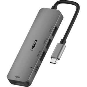 Rapoo  XD100C 5-in-1 USB-C Hub – 4K HDMI Output, 3 USB 3.0 Ports, Type-C PD Charging, Ultra-Slim Multiport Adapter, Silver