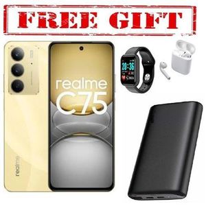 Realme C75 6.72 INCNES DISPLAY 8GB RAM + 256 ROM 6000 MAH BATTERY DUAL SIM,COMES WITH FREE GIFTS ( AIRPODS + SMART WATCH +POWERBANK ) FOR YOU