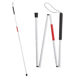 SunPower Foldable Blind Walking Stick Lightweight Carbon Steel 4 Section White Cane