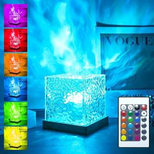 3d Dynamic Water Ripple Night Light Living Room Bedroom Decor Atmosphere Night Light Rgb Rotating Water Pattern Led Table Lamp Decorative light