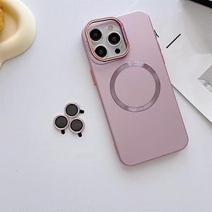 iPhone 12 Pro Max Magnetic Stand Luxury Phone Case, Camera Lens Protector MagSafe Hybrid Light Pink