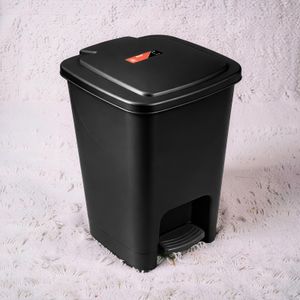 	Hands-Free Chemical Resistant Odor Control Design 30L Black Hard Plastic Step Pedal Waste Garbage Dust Bin 