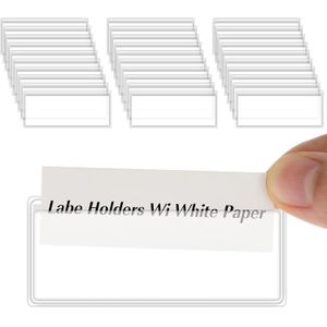 30Pcs Self Adhesive Label Holders, Clear Shelf Tag Plastic Drawer Labels Index Card Pockets for Labels with Paper, Self Stick Shelf Label Holder for Supermarket, Bookshelf, Mailbox