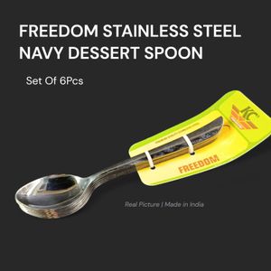 Freedom Stainless Steel Navy Dessert Spoon Set of 6 Elegant Durable Rust Resistant Modern Dining Spoons for Home Restaurants Cafes Events Premium Quality Cutlery Set Perfect for Everyday Use