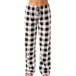 Fashion (Black White)Women Plaid Pajama Pants Sleepwear Sleep Pants Plaid  Pattern High Elasticity Wide Legs Cotton Loose Ladies Pajama Pants Trousers  DOU @ Best Price Online