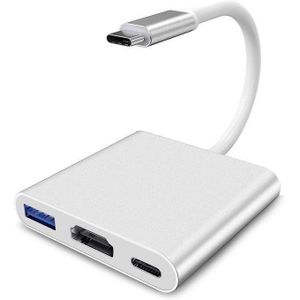 USB 3.0 Type C Hub for Laptop (also Tablet/Phone/Desktop) 3 in 1 Adapter for Computer Accessories with USB-C 4K HDMI SD/TF Cards Ethernet Tablet and Mobile Charging Dock