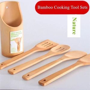 5 Pcs Bamboo Wooden Cooking Spoons Spatula Stick/Mwiko Set