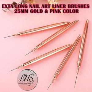 Exta Long Nail Art Liner Brushes 25mm Gold & Pink