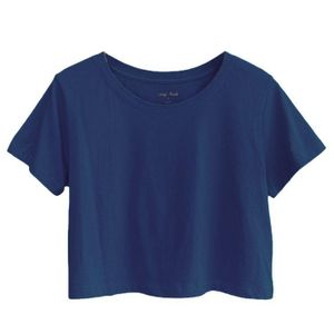 Women's Clothes Plain Crop T-shirts - Navy Blue Cotton Plain Crop T-shirt