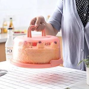 Round Cake Carrier Cake Storage Container with Handle, Plastic 10 Inch Cake Keeper Cake Container Holder with Cover Pink