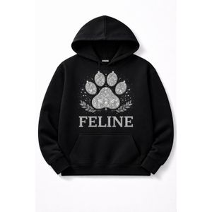 Unisex Black Hoodie – Feline Paw Print Sweatshirt, Casual Streetwear Pullover, Warm Trendy Hoodie