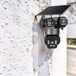 Human Movement Detection 20MP 4K Ultra HD Resolution 4G PTZ Rotating Triple Lens Three Screens Outdoor Security Solar Camera