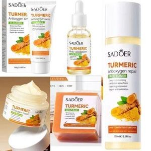 SADOER 5 IN 1 Glowing Skin Turmeric Skincare Set Mosturising Turmeric Set, Tumeric Cleanser + Face Serum +Face Toner + Face Cream + Tumeric Soap, With Unparelled Vitamin C Capabilities, Helps In Prevent Acne, Sooth, Hydrate, Lighten Acne Marks