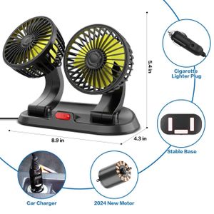 2-Speed Double Head Car Fan – DC Powered Vehicle Cooling Fan with Cigarette Lighter Plug