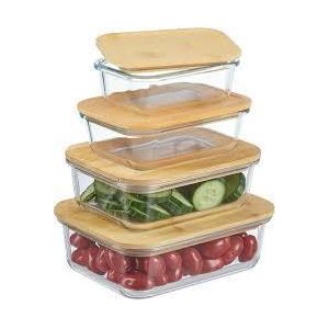 4PCS Glass Food Storage Containers with Bamboo Lids – Airtight Kitchen Snack Boxes Set (1800ml, 1040ml, 680ml, 410ml)