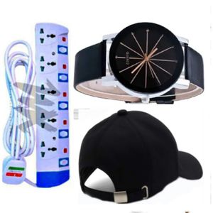 Power King Newest Heavy Duty 5 Way Power Extension Cable with Independent Switch + Free Cap & Watch Unisex 