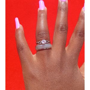 Silver Plated Double wedding ring engagement ring for women with free box