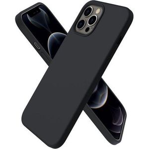 iPhone 12 PRO MAX Phone Case, Compatible with 6.7", Slim Liquid Silicone 3 Layers Full Covered Soft Gel Rubber Phone Case Protective Cover with Microfiber Lining 6.7 inch in Black Color
