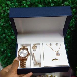  A58 Plus Ladies Smartwatch Gift Set 8 in 1  Luxury Smart Watch with Necklace, Earrings & Bracelet  Bluetooth Calling