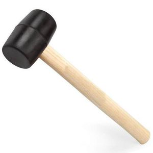 500g black rubber mallet with a wooden handle.     